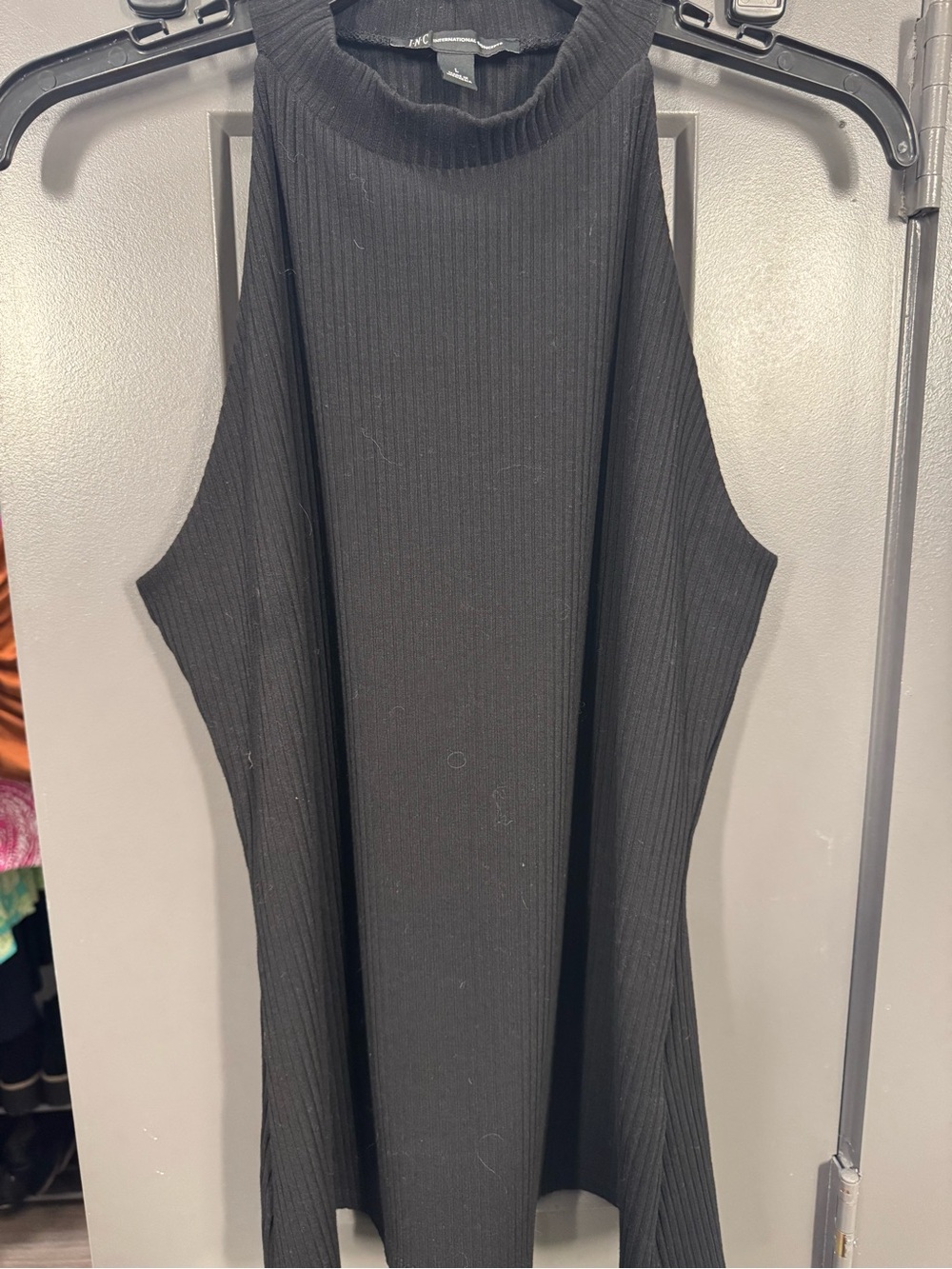 INC International Concepts Black Ribbed Mock Neck Tank